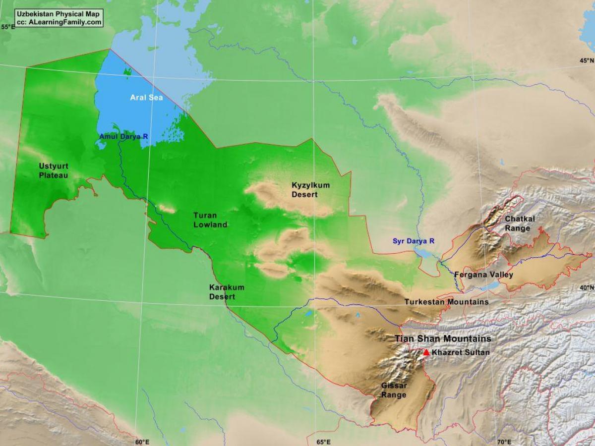 kaart van Oesbekistan fisiese
