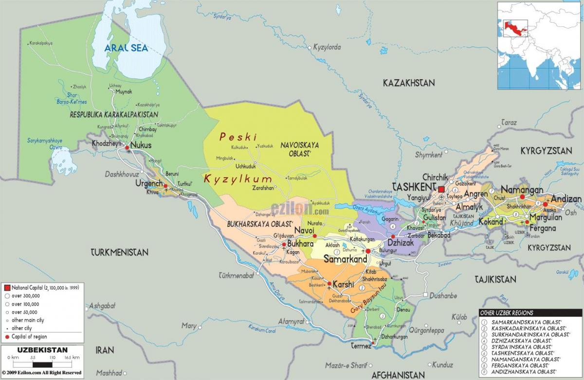 die kaart van Oesbekistan